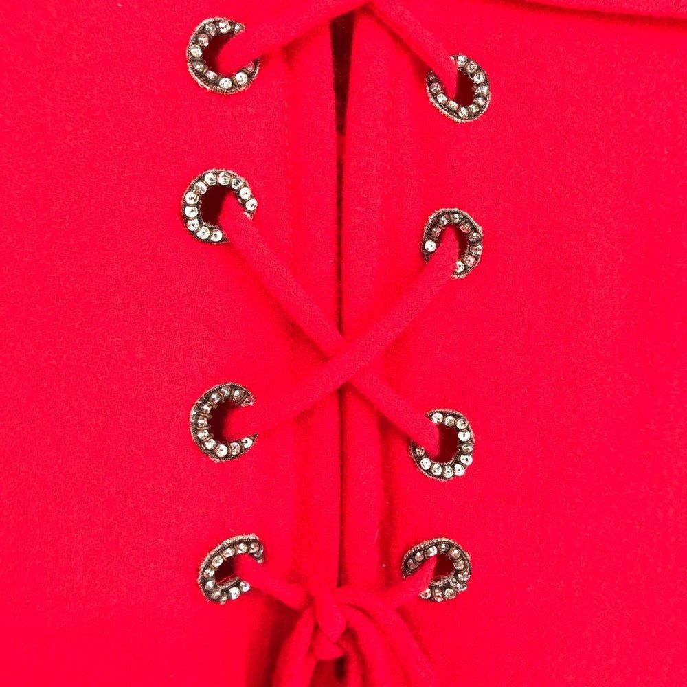 70’s Vintage Bill Blass Red Neiman Marcus Crisscross Lace Up Elbow Sleeve Dress - Picture 3 of 16